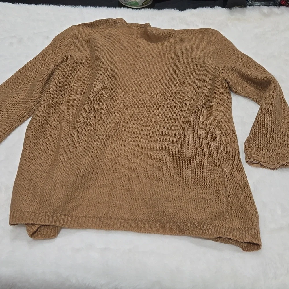 Ann Taylor lightweight three-quarters sleeve tan button down sweater cardigan S
